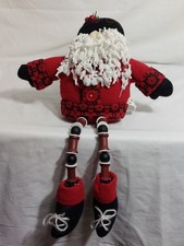 Christmas Santa Claus Shelf Sitter Red White Black Wooden Dangle Legs Plush Body