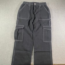 Denim Baggy Cargo Pants Contrasting Stitch Wide Leg Utility Retro Y2K Black L