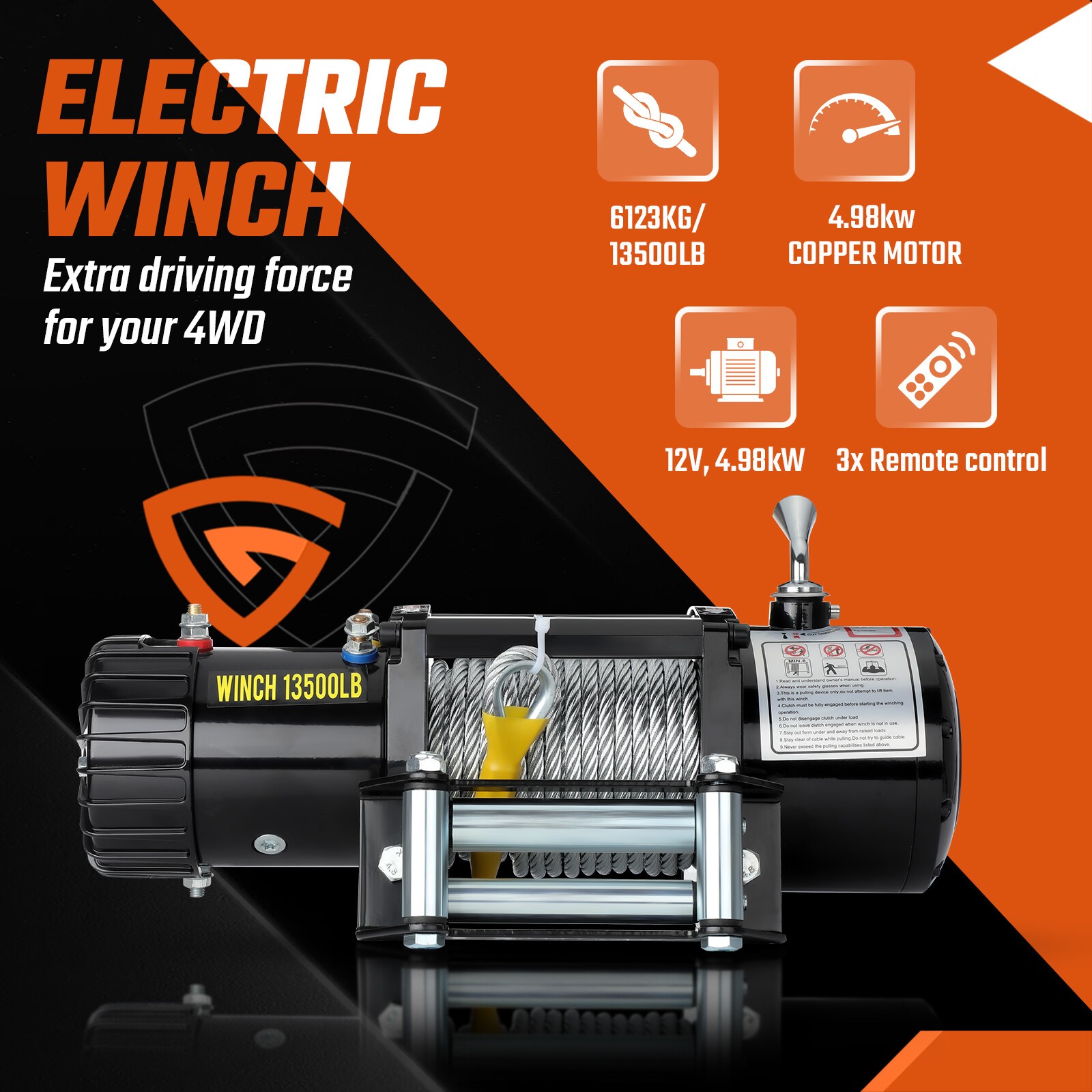 12V 4500lb/2041kg Car Electric Winch Fiber Rope With 2 Wireless Remote Controls - Image 23