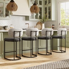 24" Set of 4 Leather Bar Stools Counter Height Kitchen Stools with Back Support