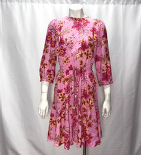 LOFT Petites Lily Godet Dress XXS Pink Floral Tie Waist Keyhole Back NWT