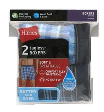 New Hanes Men's Size Large Boxer Shorts Underwear 2 PAIRS Soft and Tagless.