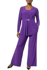 Antthony Women's 2pc Asymmetric Top & Pant Set w Gold Chain Grape
