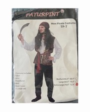 Men's Pirate Costume Plus Silk Bag holding over 180 Coins and Gems Size XL