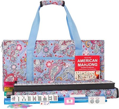 American Mahjong Set with 166 Tiles, Racks, Pusher, Bag, Accessories, and Manual
