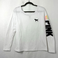 Victoria's Secret Pink Sweatshirt Womens Sz XS White VTG Rainbow Logo Round Neck