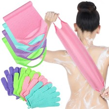 Exfoliating Back Scrubber with Handles Set of 8 Exfoliating Shower Bath Glove...