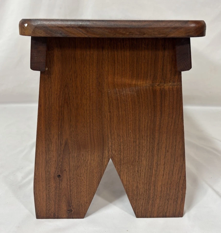 Vintage Solid Walnut Cricket Step Stool Boot Jack Ends 12.5"H 18"x9" - Image 4 of 4
