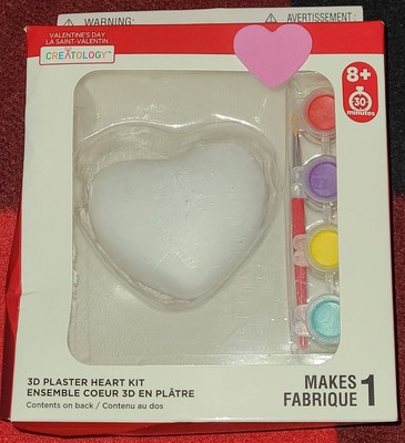 Valentine's Day Creatology 3D Plaster Heart Kit, paintbrush, 4 Paint Pots, new