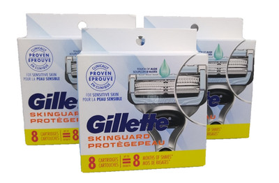 3X! Gillette SkinGuard Men's Razor Blade Refill 8 Cartridges Sealed Box