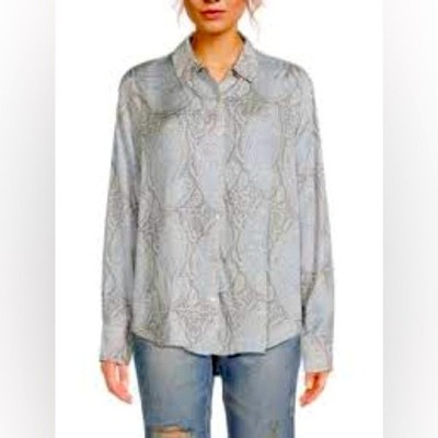 Splendid Mackenzie Paisley-Print Button Tie Front Shirt Women's M White Sand L/S