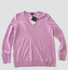 C Designer 100% Cashmere Rose Pink V Neck Sweater - size XL - retail $198