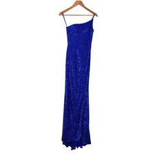 La Femme NEW One Shoulder Sequin Maxi Prom Formal Special Occasion Dress Blue 0