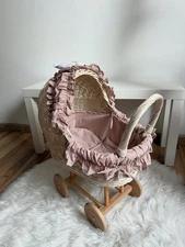 handmade wicker doll stroller rattan baby carriage flower girl wagon wicker pram