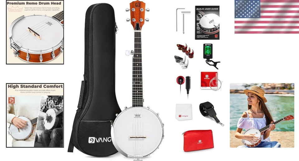 Mini Travel Banjo with Chrome-Plated Brackets - Image 2 of 4