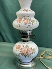 Vintage Hurricane Style Electric Lamp Floral Milk Glass Cottage Decor