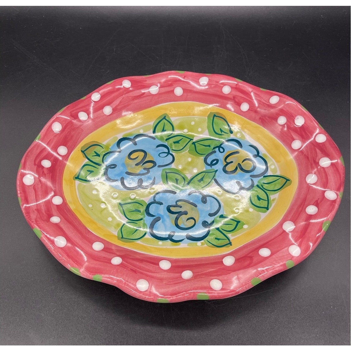 Art Studio Pottery Signed Ruffled Edge Oval Redware Set of 2 Plates 11" x 8.75"