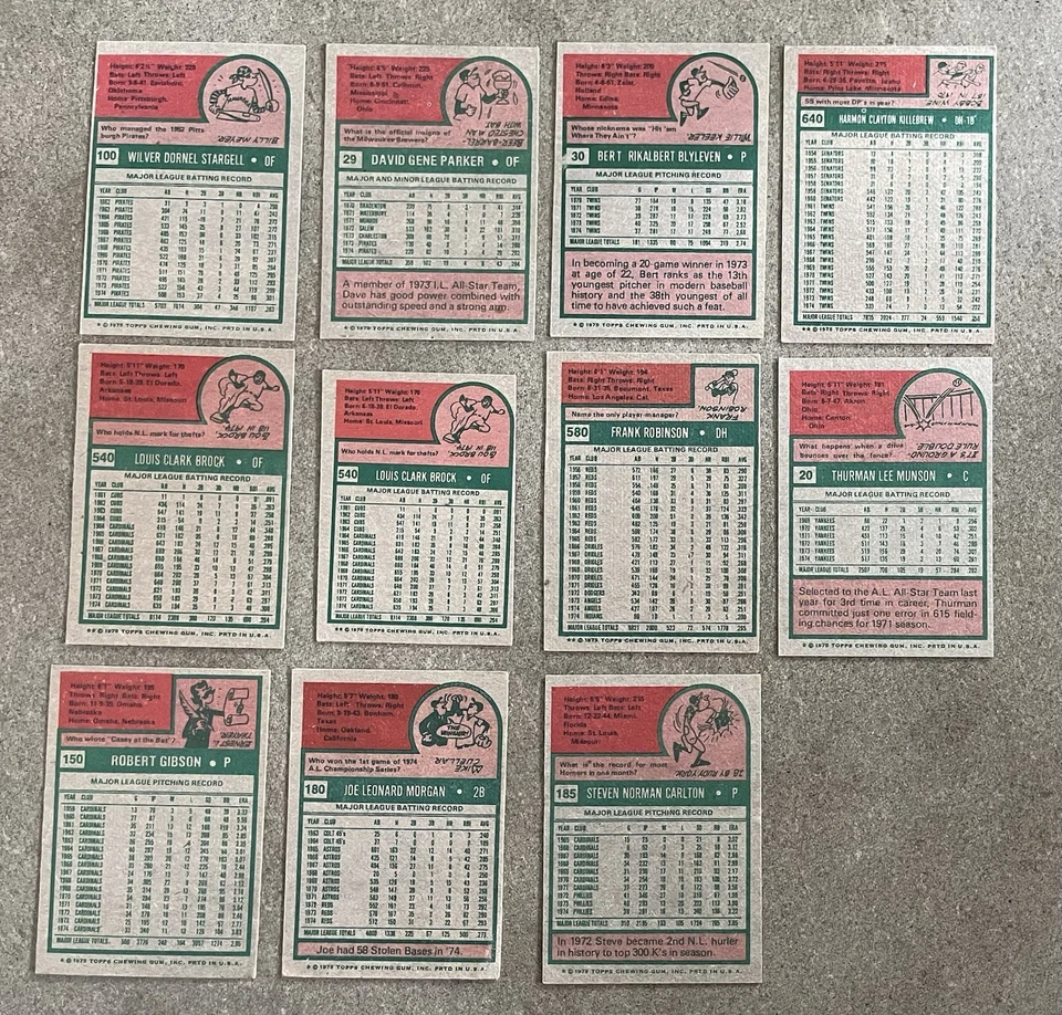 Lote (11) 1975 Topps Béisbol Munson Stargell Brock Mini Carlton Morgan Robinson Foto 2 de 2