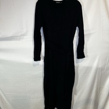 Women’s Anrabess X-Large Black Bodycon Ribbed Scuba Cocktail Midi Dress Belt Tie