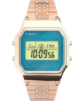 Timex TW2U93600 Unisex Watch Gold-tone Case & Band, Blue Digital Display