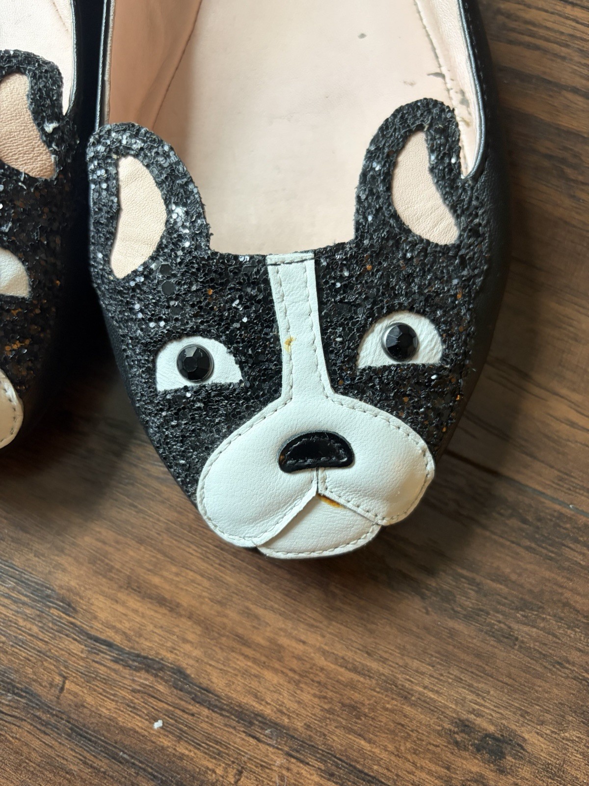 Kate Spade Winthrop Black White Boston Terrier Frenchie Ballet Flats Size 9.5 thumbnail 4