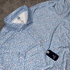 johnnie-O Scuttle Polo Mens Featherweight UPF 50 Victory Blue Pink Medium NEW