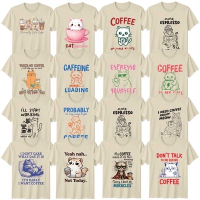 Lustiges T-Shirt Katzenliebhaber Kaffee Erwachsene mürrische Katze Geburtstagsgeschenk