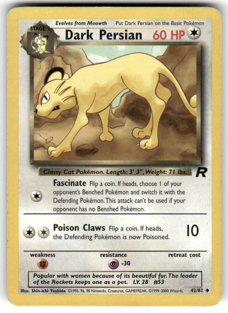 Dark Persian 42/82 Uncommon Team Rocket Pokemon Unlimited Near Mint