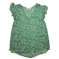 VERSE Green White Polka Dot Flutter Sleeve V-Neck Blouse Top Made in USA Womens