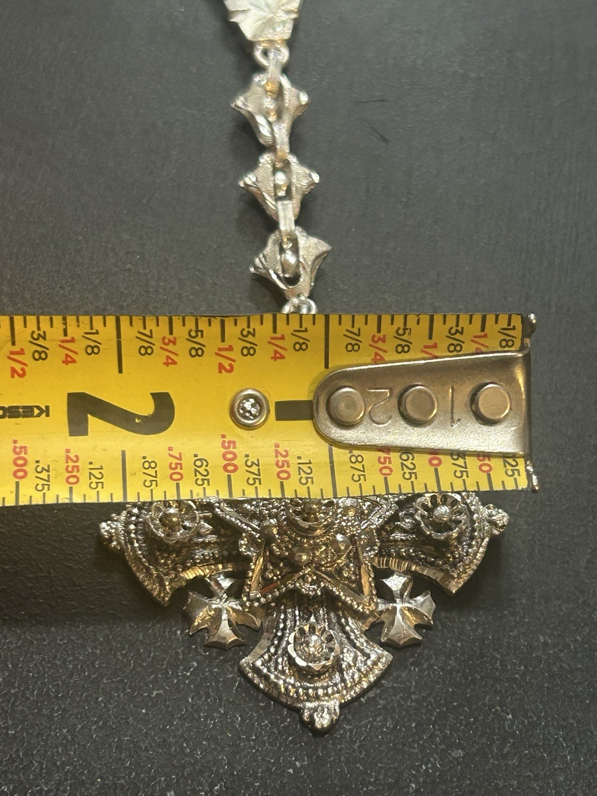 900 Silver Cross Key Chain Solid Silver Antique /… - image 7