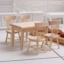 Z MAYABBO Wooden Dollhouse Furniture of Table & Chair, Miniature Dollhouse Acces