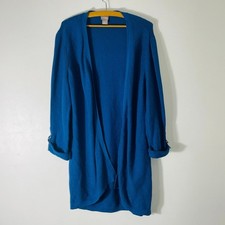 Chico  s Open Blue Ribbed Cardigan/Duster w Rolled Sleeves Size Chico  s 2 L 