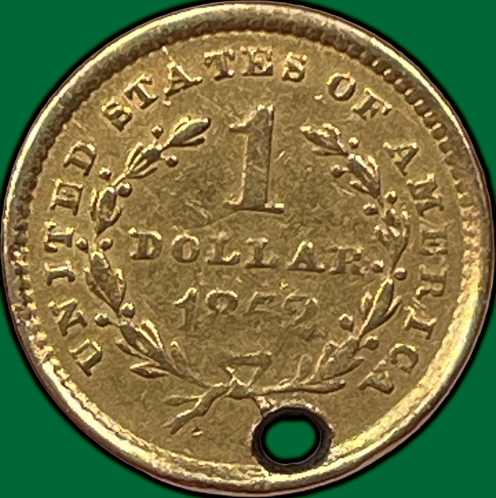 1852 Liberty Head Gold Dollar Very Fine VF Coin, Holed #32970