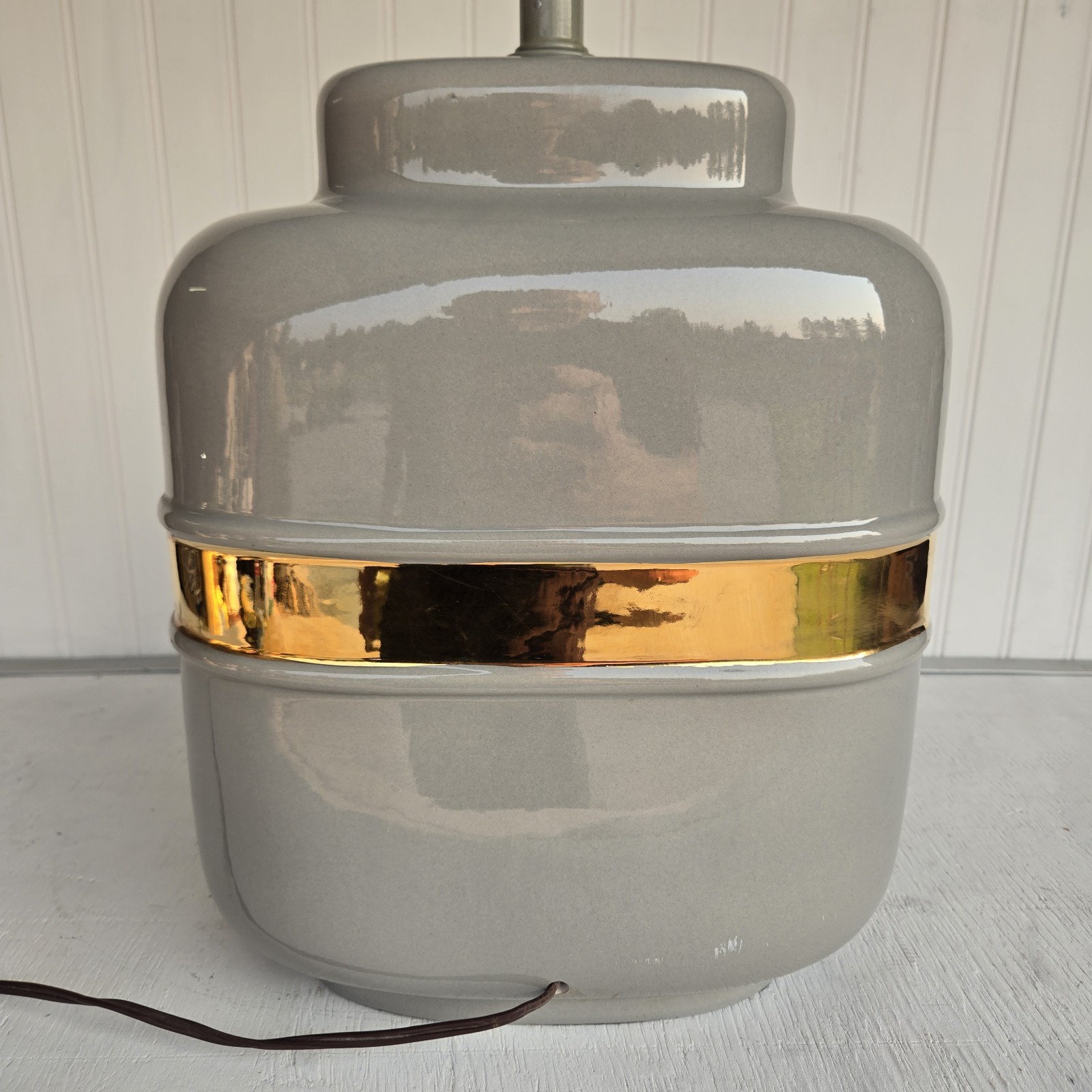Jaru  Sunset Ceramic Lamp Base Gold Band Vintage Mid Century Modernist C1