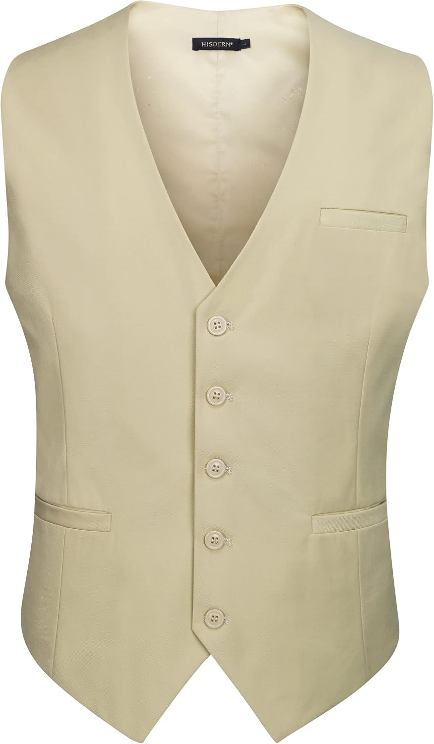 HISDERN Mens Formal Suit Vest Polyester Cotton Plain Color Slim Fit Pockets image 3