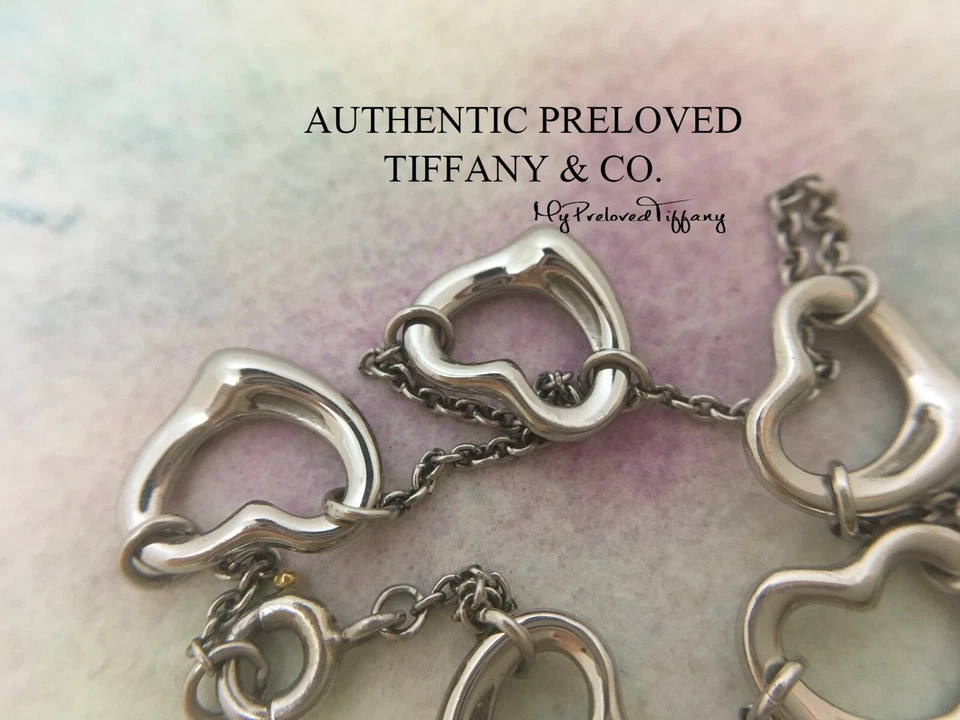 Authentic Tiffany & Co. Elsa Peretti 11mm 5 Open Heart Platinum Bracelet 7.5” - Image 4 of 4