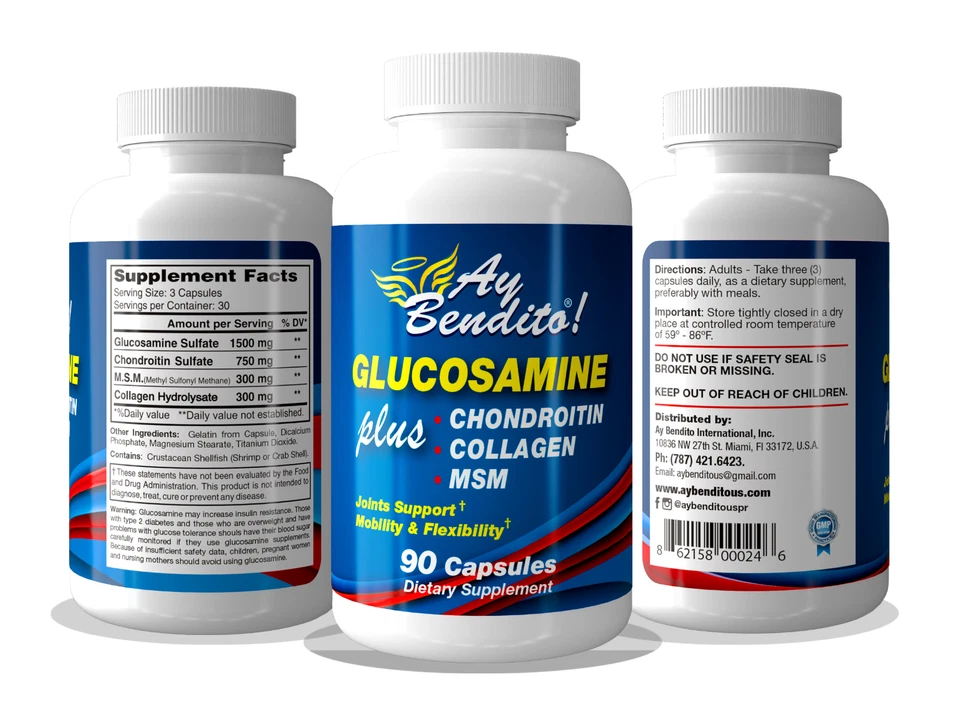  Glucosamina + Condroitina + Colágeno y MSM - Suplemento - 90 Cápsulas Foto 2 de 4