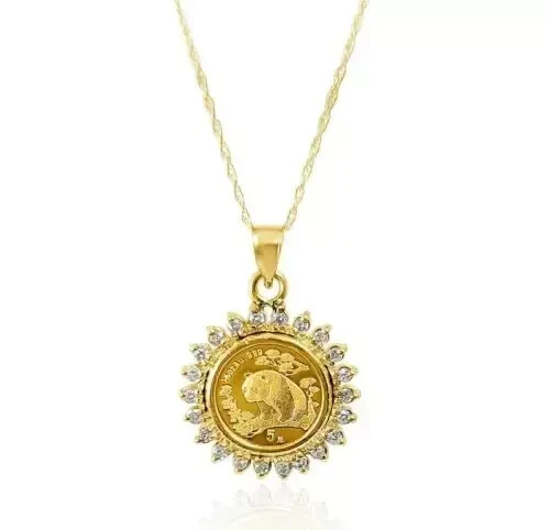 Lab Created Diamond Panda Coin Pendant 14k Yellow Gold Plated 2.9Ct Round - Picture 1 of 5