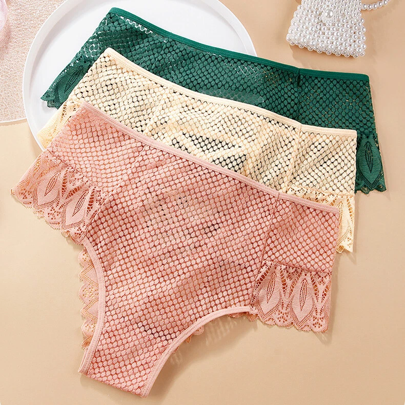 3PCS/LOT Womens Sexy See Through Panties Underwear Lace Sheer Lingeries Briefs - Image 3 of 4