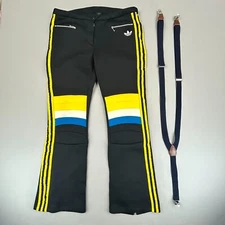 VINTAGE Adidas Pants Womens Medium Black Yellow Goalie Suspenders Soccer Track