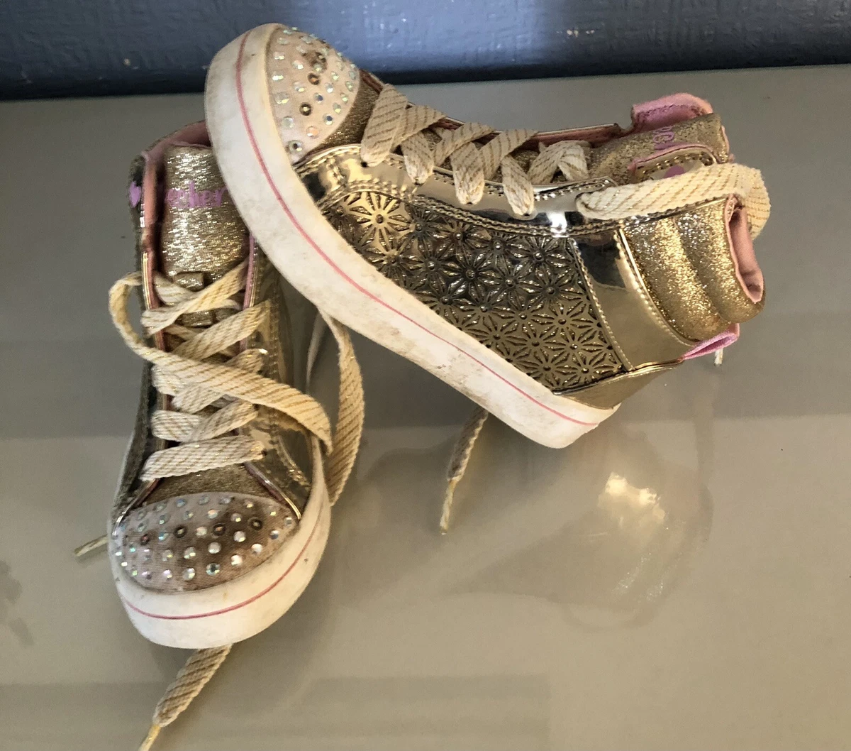 Girls Skechers Twinkle Gold Jazzy toes high tops uk10