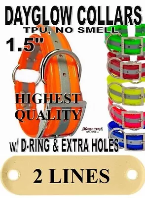 HARD CORE 1 1/2" wide Hunting Dog Collar HeavyDuty w D & O Ring Reflective w name plate