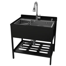 Stainless Steel Kitchen Sink Single Bowl w/ Faucet Shelf Bathroom Utility Sinks