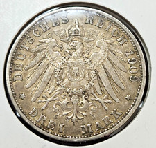 1909-G Baden Germany 3 Mark Frederick II .900 Silver KM# 280  [045PIB]