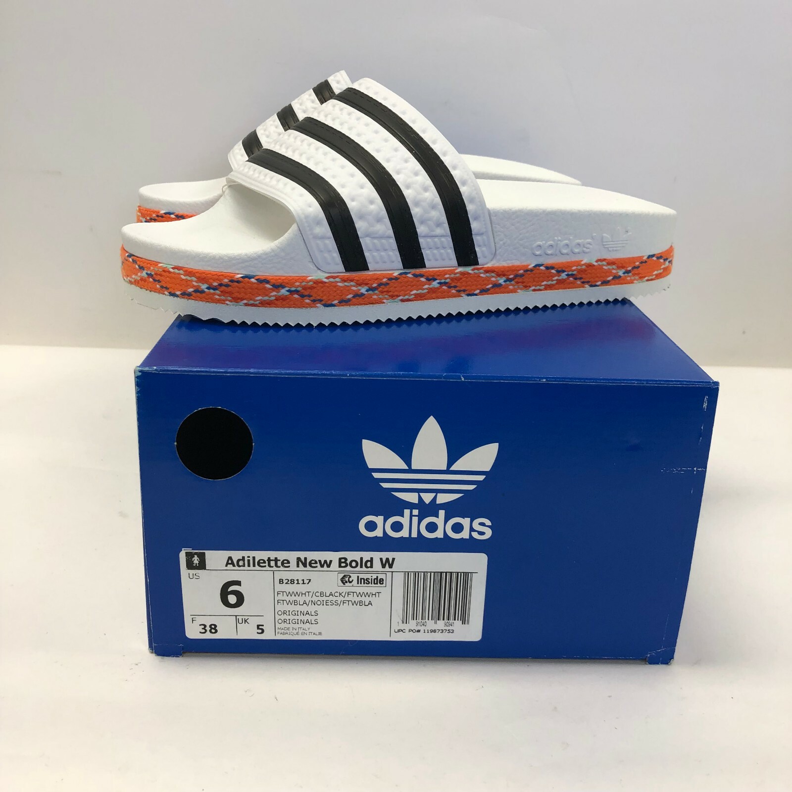 New Women's Adidas ADILETTE BOLD B28117 White Core Black Sandals