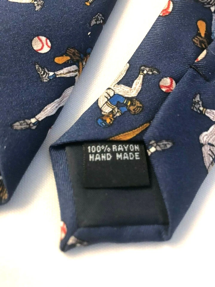 Corbata de béisbol Utopía para hombre azul blanco rojo marrón 100 % rayón 57" x 4" Foto 3 de 3