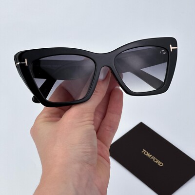 Tom Ford Women Sunglasses Black Grad Smoke Cat Eye FT0871/S WYATT 01B BRAND NEW