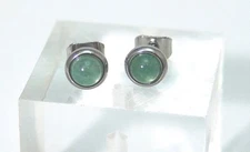 Green Jade Stud Earrings Hypoallergenic Surgical Steel Genuine Jade Small
