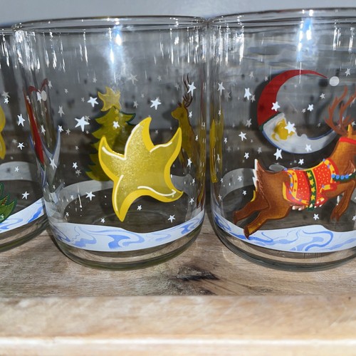 4 Libbey Rocks Lowball Gläser Weihnachten Santa Mond Rentier Stern Baum Urlaub - Bild 10 von 10