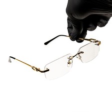 Gold Wire Frame Metal Designer Rimless Narrow Clear Lens   Rectangular Glasses